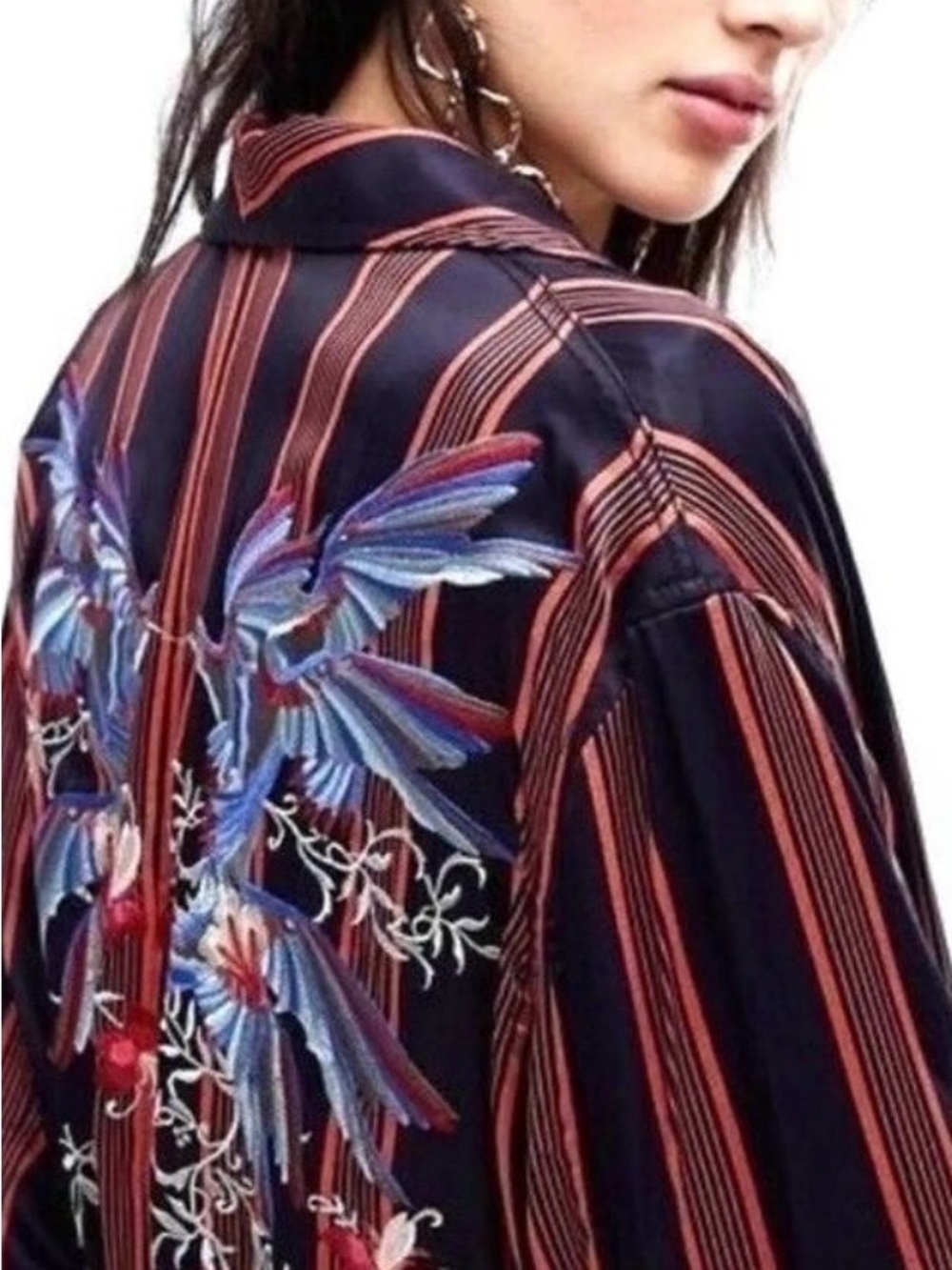Free People Atrium Striped Embroidered Hummingbird Duster